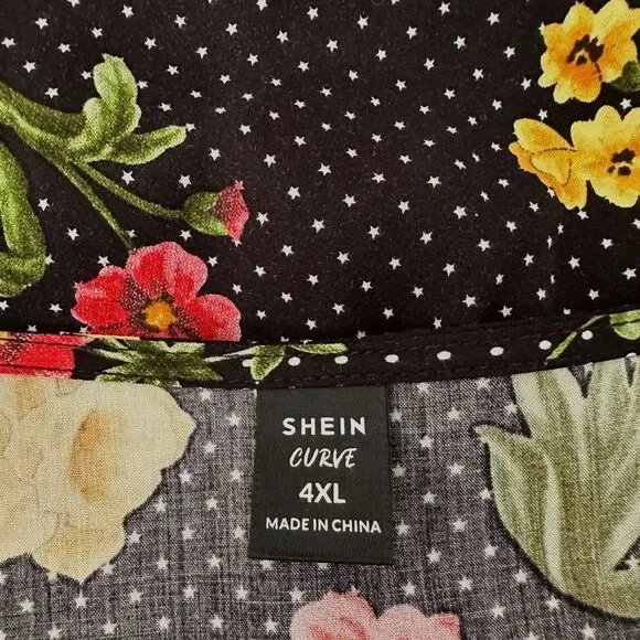 Black Wrap Dress by Shein Curve Frenchy Floral Printed Puff Sleeve Knotted 4X - Picture 11 of 13